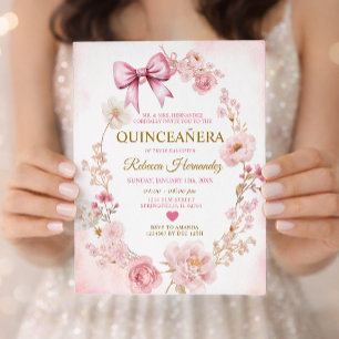Blush Soft Pink Bogen Quinceañera Einladung