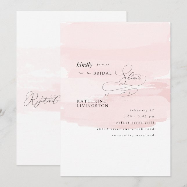 Blush Splash Elegante Brautdusche Einladung (Vorne/Hinten)