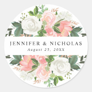 Blush Spring Floral Hochzeit Runder Aufkleber