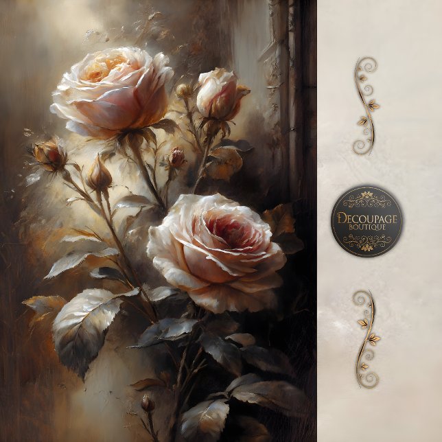 Blush Stillness Roses Decoupage Seidenpapier (Blush Stillness Roses Decoupage Tissue Paper)