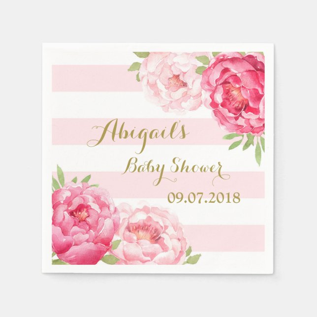 Blush Streifen Pink Wasserfarbe Babydusche Napkins Serviette (Vorderseite)
