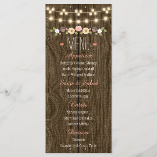 Blush String of Lights Rustic Hochzeit im Herbst M Menükarte