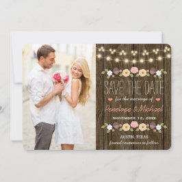Blush String of Lights Rustic Save the Date Card