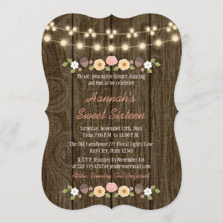 Blush String of Lights Rustic Sweet 16 Einladung