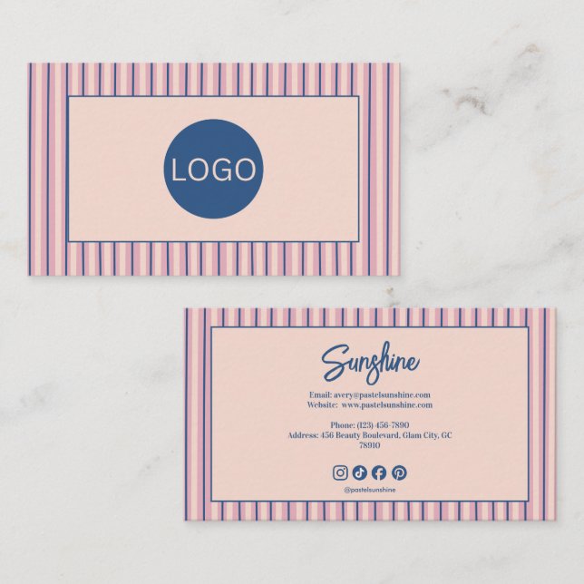 Blush Stripe Boutique Monogramm Visitenkarte (Vorne/Hinten)