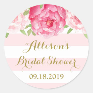 Blush Stripe Pink Brautparty Gefallen Tag Runder Aufkleber