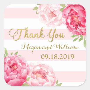 Blush Stripes Gold Pink Gastgeschenk Hochzeit Tags Quadratischer Aufkleber