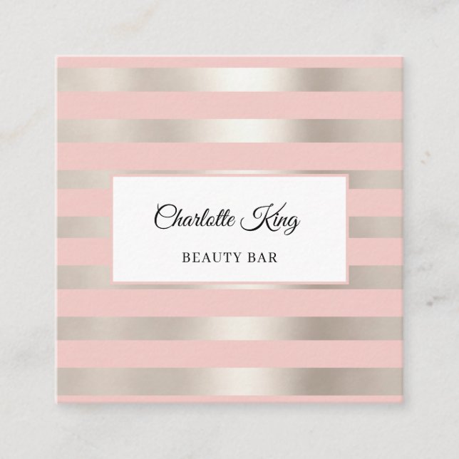 Blush Stripes Salon Business Card Quadratische Visitenkarte (Vorderseite)