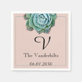 Blush Succulent Monogram Wedding Napkin Serviette