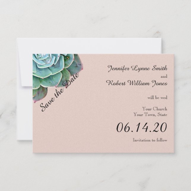Blush Succulent Wedding Save the Date (Vorderseite)