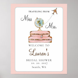 Blush Suitcases Miss zu Mrs. Brautparty willkommen Poster