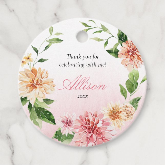 Blush Summer Floral Romantisches Brautparty Geschenkanhänger (Vorderseite)