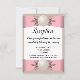 Blush & Tan Pearl Ribbon Hochzeitsempfang Einladung