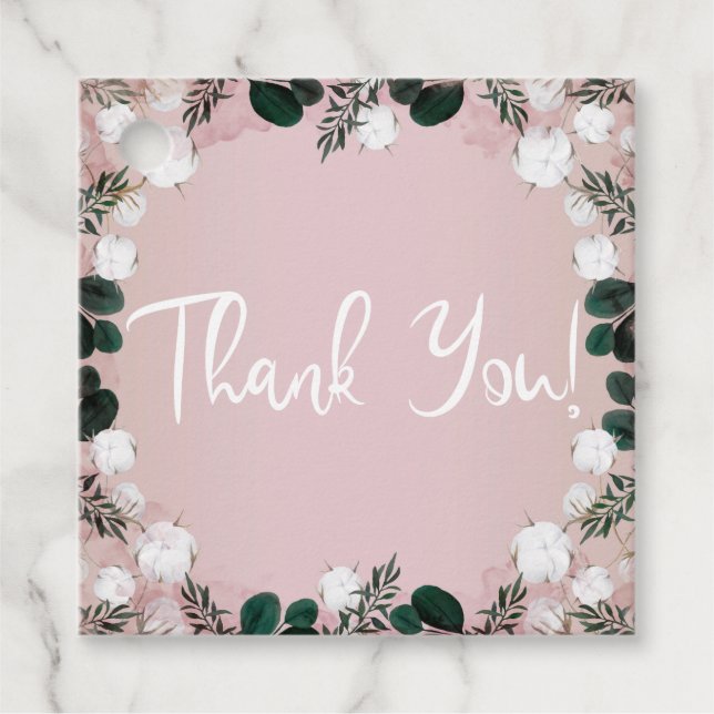 Blush Taupe Baumwolle Blumengrün Rustikale Hochzei Geschenkanhänger (Vorderseite)