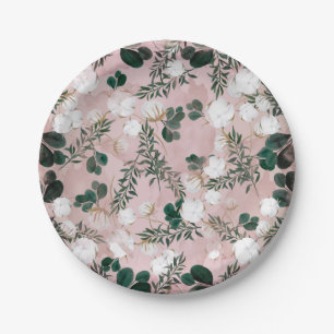 Blush Taupe Baumwolle Blumengrün Rustikale Hochzei Pappteller