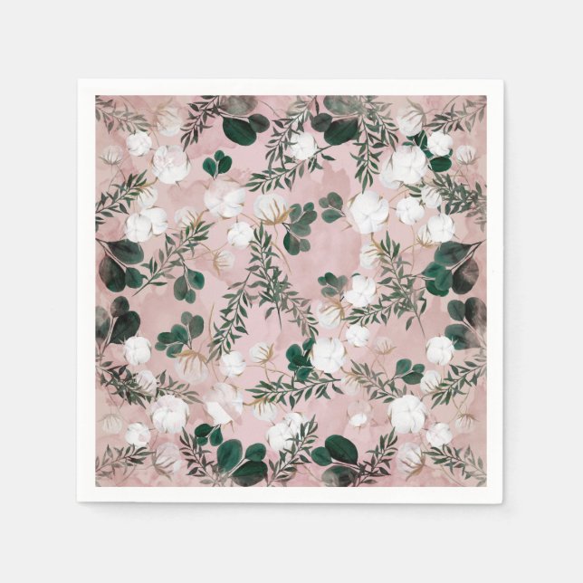 Blush Taupe Baumwolle Blumengrün Rustikale Hochzei Serviette (Vorderseite)