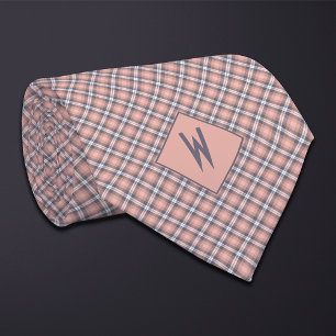 Blush Taupe und Grau-Karierte Monogramm Krawatte