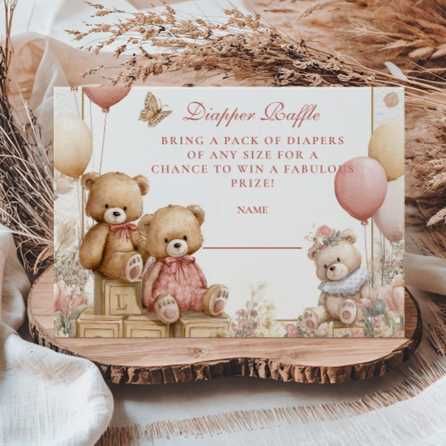 Blush Teddy Bear Diapper Raffle Begleitkarte (Von Creator hochgeladen)