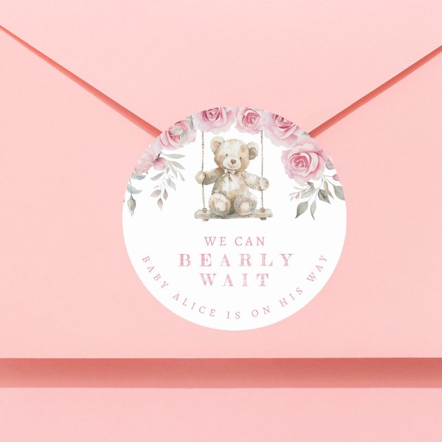 Blush Teddy Bear wir können frühzeitig abwarten Ba Runder Aufkleber (Von Creator hochgeladen)