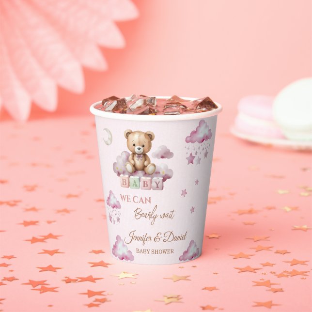 Blush Teddy Moon Pink Baby Girl Pappbecher (Insitu)