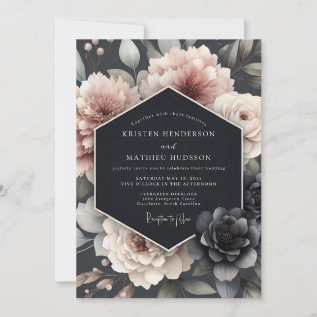 Blush Tenebrous Bloom Hochzeit Einladung (Vorderseite)