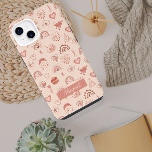 Blush Terracotta Boho Heart Themed Pattern Name iPhone 14 Hülle