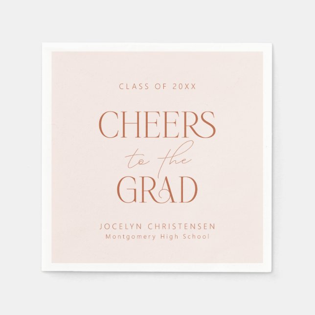 Blush Terracotta Personalisiert Cheers Grad Party Serviette (Vorderseite)