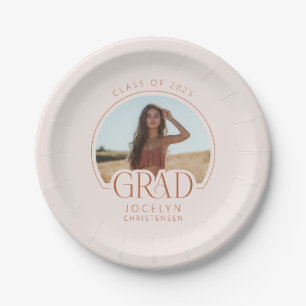 Blush Terracotta Personalisiertes Foto Grad Party Pappteller
