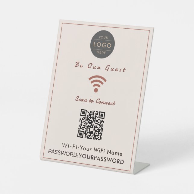 Blush Terrakotta QR-Code WiFi-Schild Sockelschild (Vorderseite)