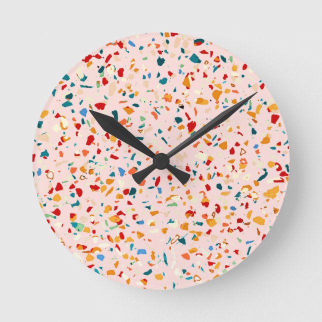 Blush Terrazzo Runde Wanduhr (Vorderseite)