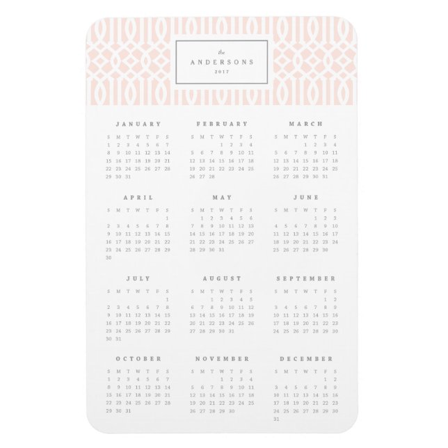 Blush Trellis 4x6 Jahr Kalender Magnet (Vertikal)