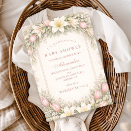 Blush Tulip And Lily Garden Baby Shower Einladung