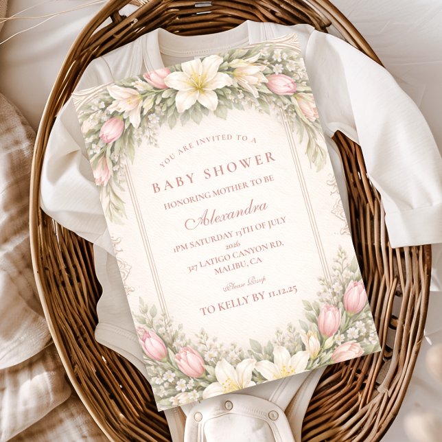Blush Tulip And Lily Garden Baby Shower Einladung (Von Creator hochgeladen)
