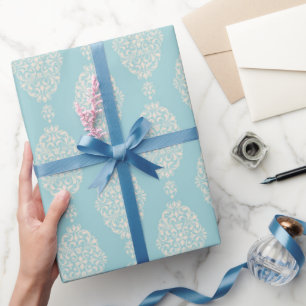Blush- und Blue Damask-Muster Geschenkpapier