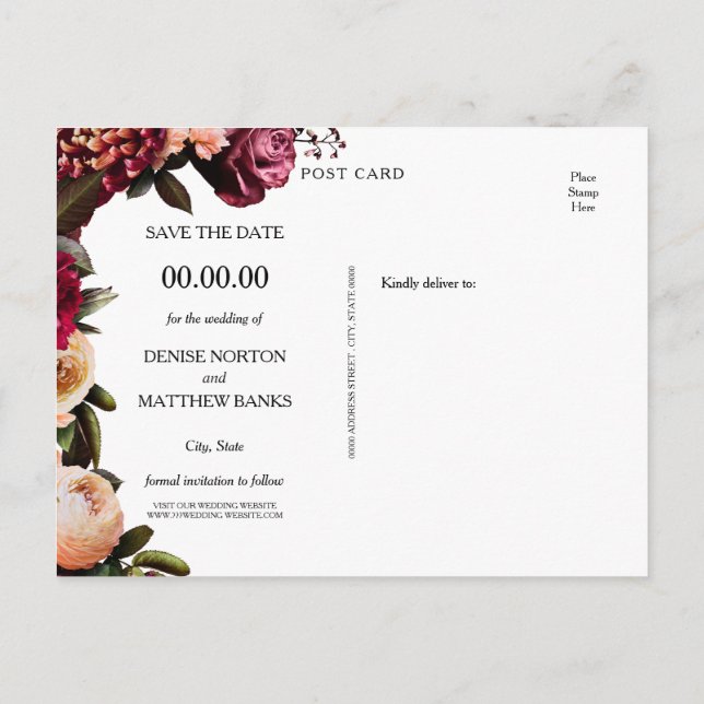 Blush und Burgund Ankündigungspostkarte (Rückseite)