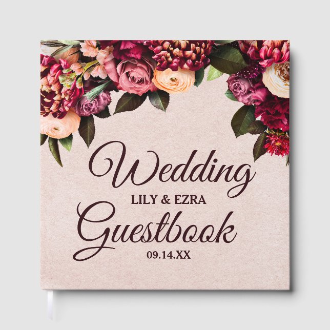 Blush und Burgundy-Hardcover Gästebuch (Vorderseite)