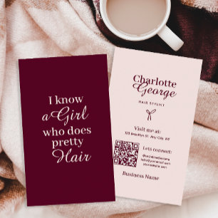 Blush und Burgundy Script Haare Stylist Visitenkarte