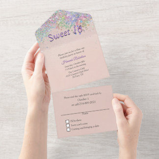 Blush und Confetti Sweet 16 Alles in einer Einladu All In One Einladung