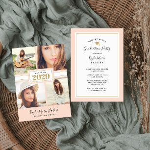 Blush und Gold   4 Foto Abschluss Einladung