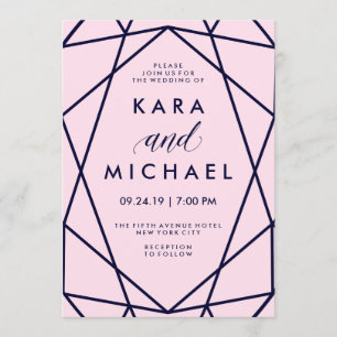 Blush und Marine Moderne geometrische Hochzeit Einladung