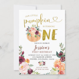 Blush und Marsala Pumpkin Floral Erster Geburtstag Einladung