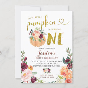 Blush und Marsala Pumpkin Floral Erster Geburtstag Einladung