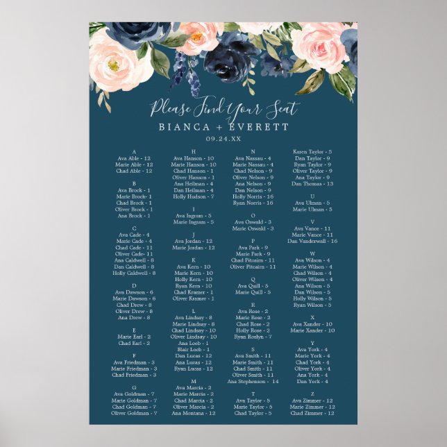 Blush und Navy Blue Alphabetification Seekarte Poster (Vorne)