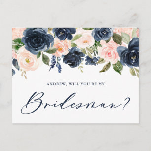 Blush und Navy-Floral werden Sie mein Bridesman se Postkarte