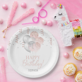 Blush und Silberne Luftballons Geburtstag  Pappteller