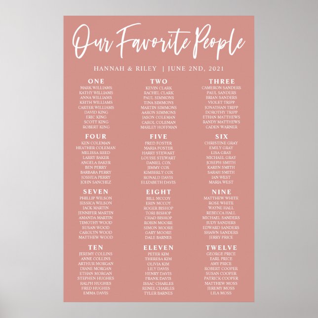 Blush Unsere Lieblings-Leute Hochzeitsdiagramm Poster (Vorne)