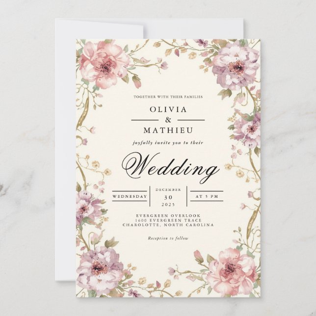 Blush Vine Romance Hochzeit Einladung (Vorderseite)