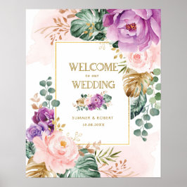 Blush Violet Tropische Blumengrün Hochzeit Poster