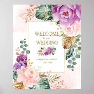 Blush Violet Tropische Blumengrün Hochzeit Poster