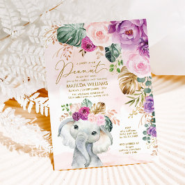 Blush Violet Tropische Vegetation Elephant Baby Einladung